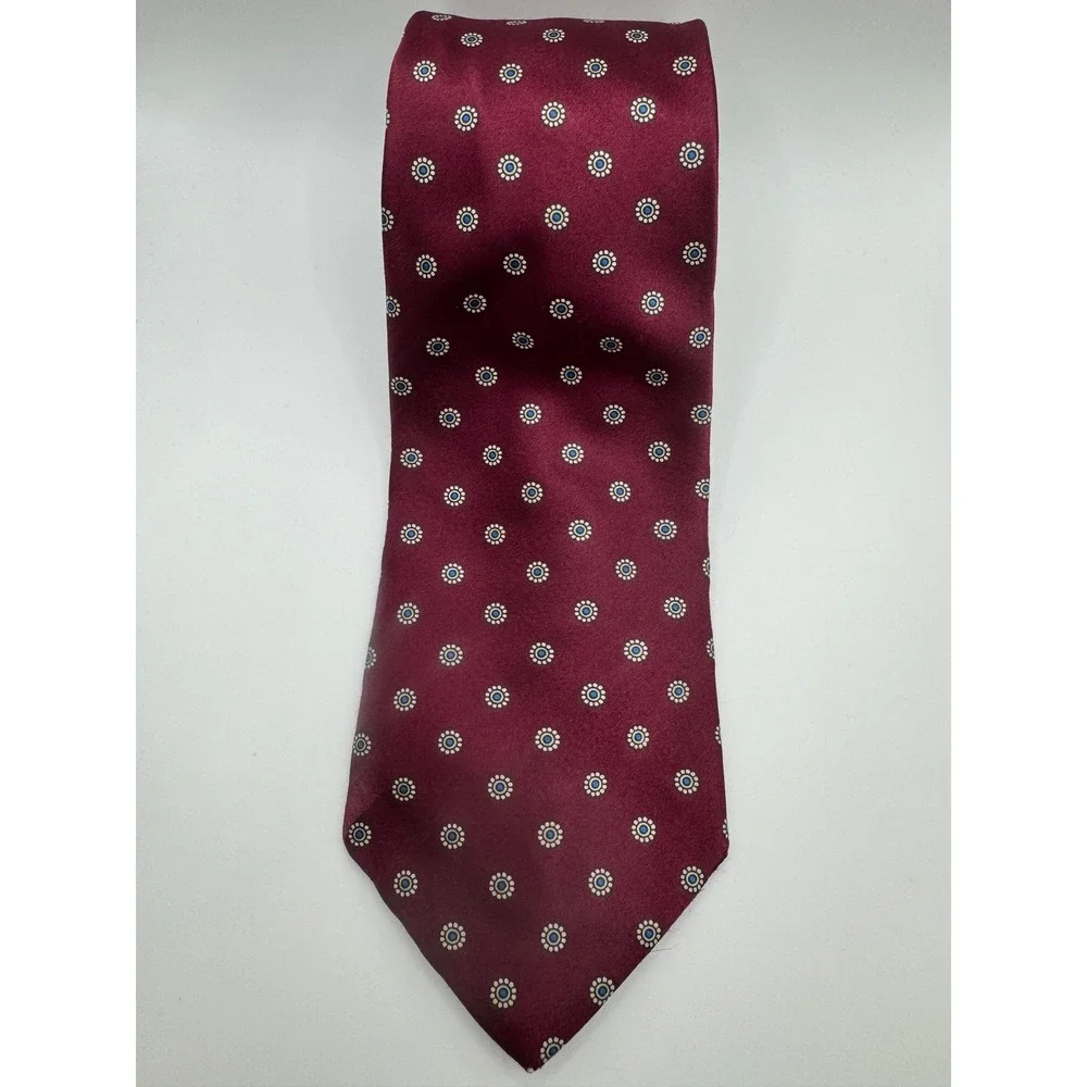 Vintage Luca Franzini Silk Tie Burgundy Floral Pattern Made‎ in Italy